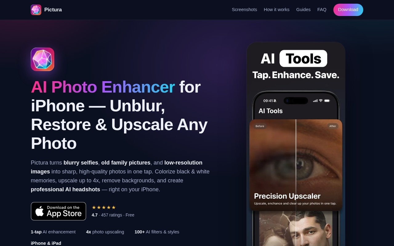 Pictura - AI Photo Enhancer官网截图