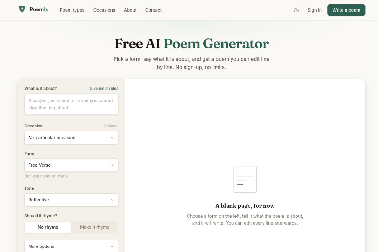 PoemGenerator.io官网截图