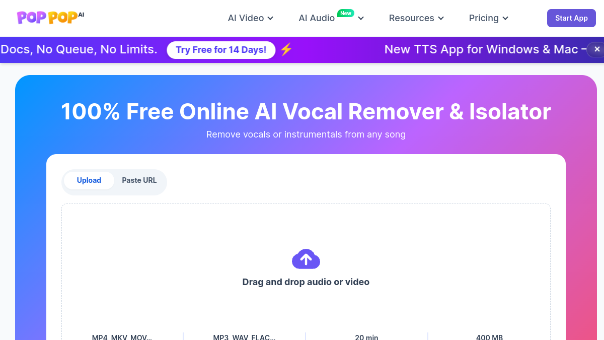PopPop AI Vocal Remover官网截图
