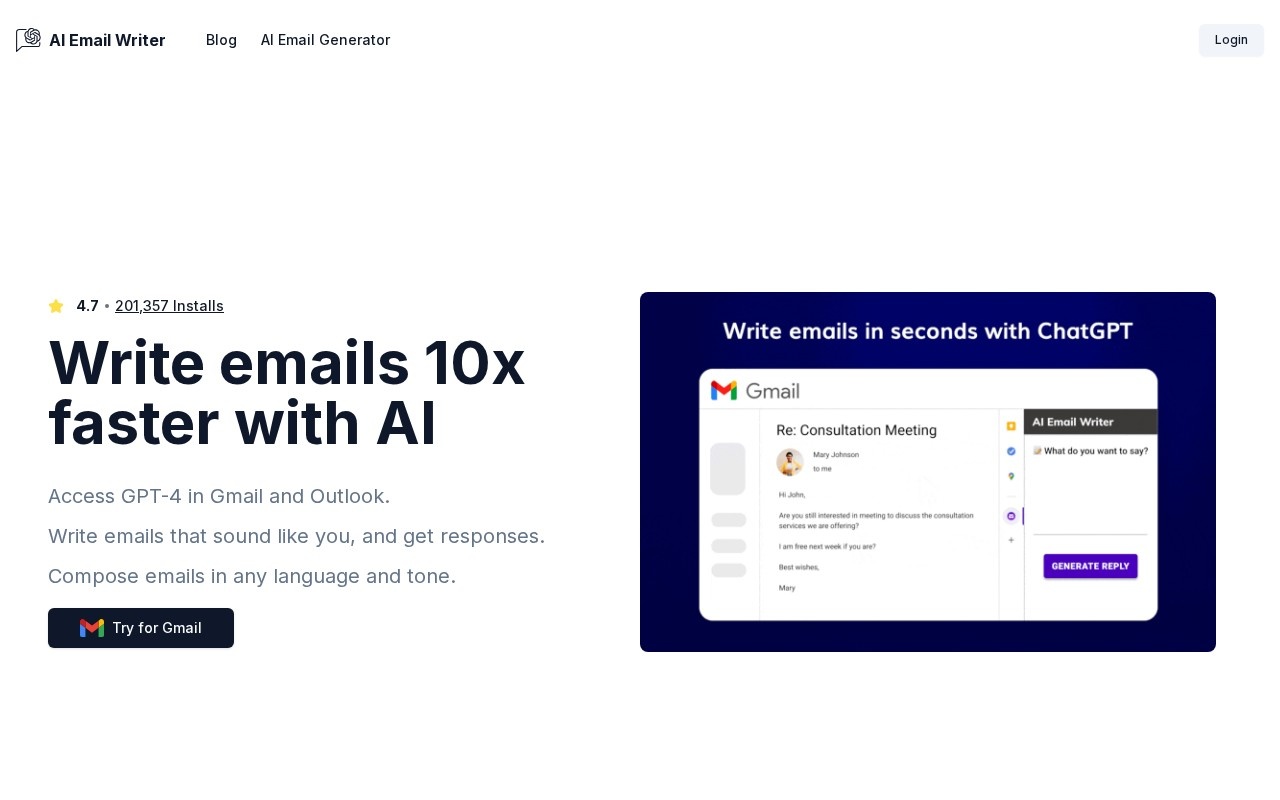 TimeNavi AI Email Writer官网截图