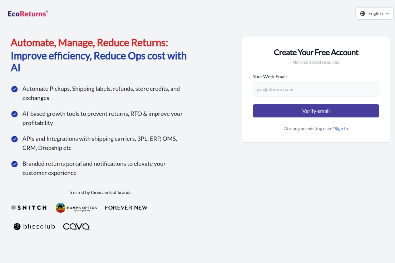 Saara Inc (EcoReturns)官网截图