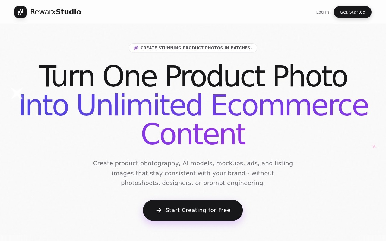 Rewarx Studio - AI Product Photography & Virtual Studio官网截图