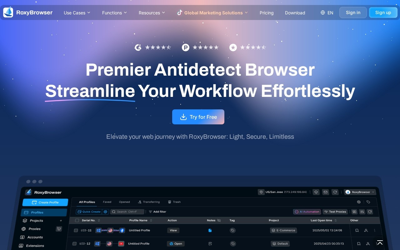 RoxyBrowser官网截图