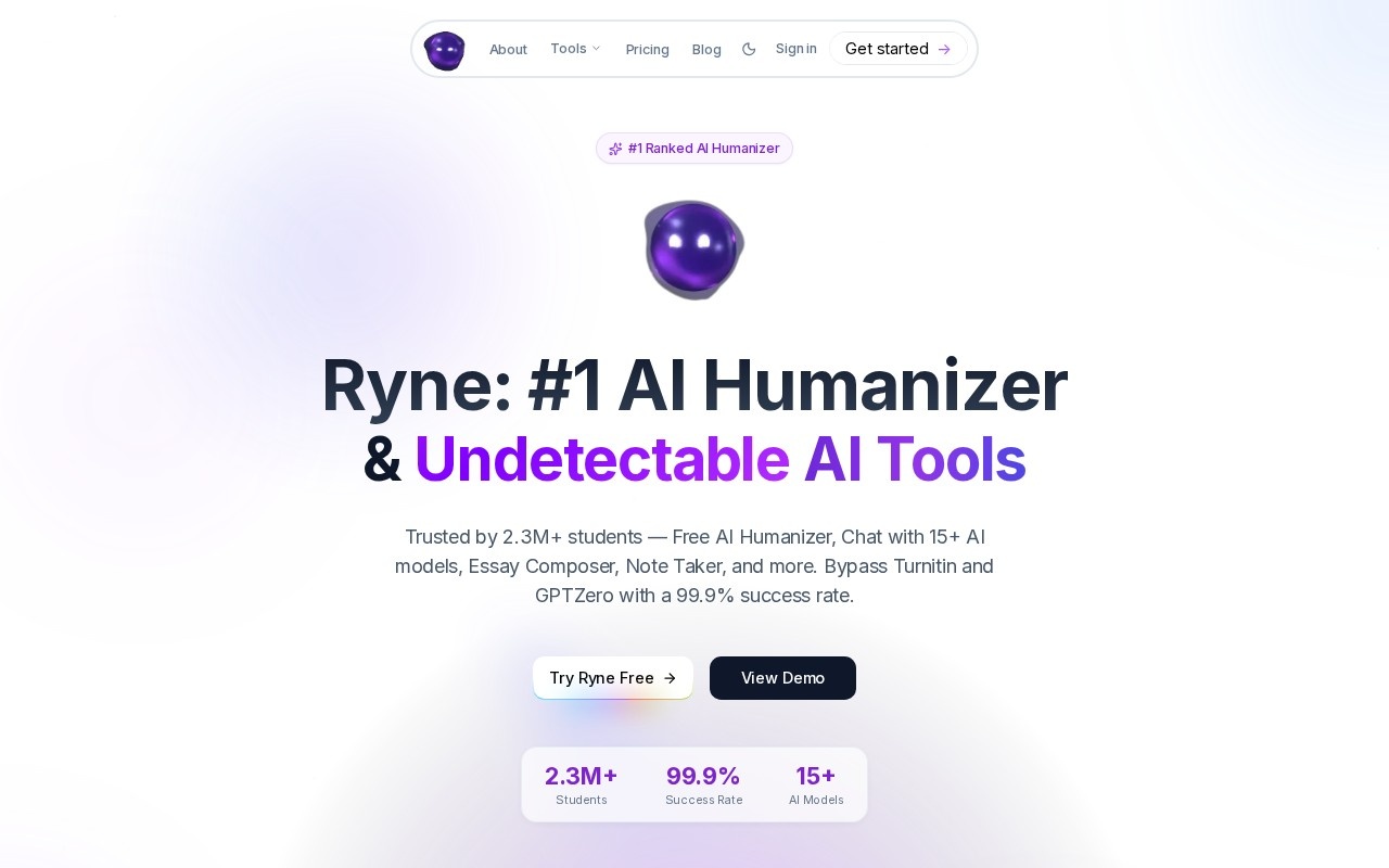 Ryne AI官网截图