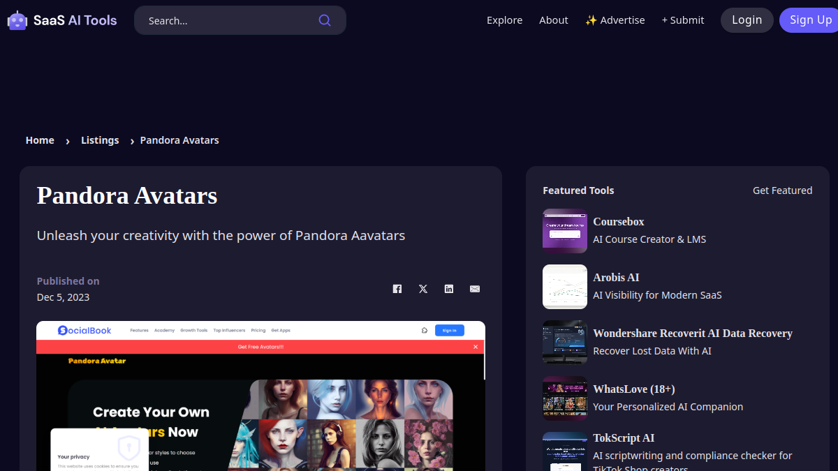Pandora Avatars官网截图