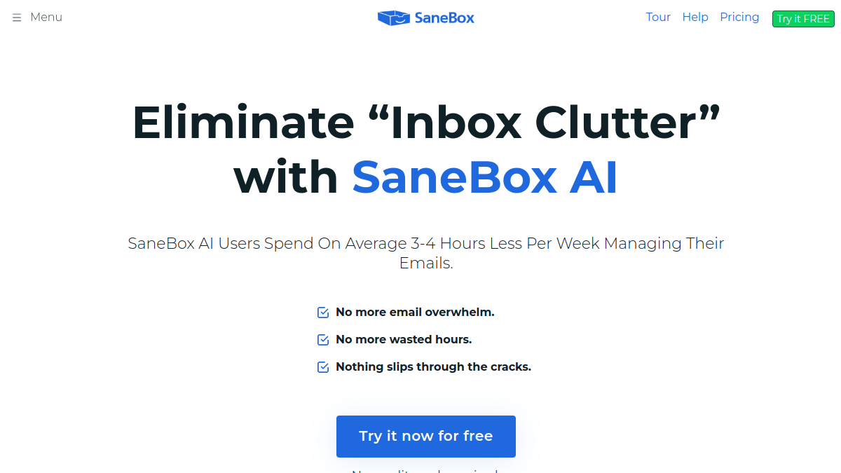 SaneBox官网截图