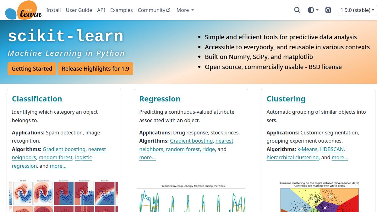 Scikit Learn官网截图