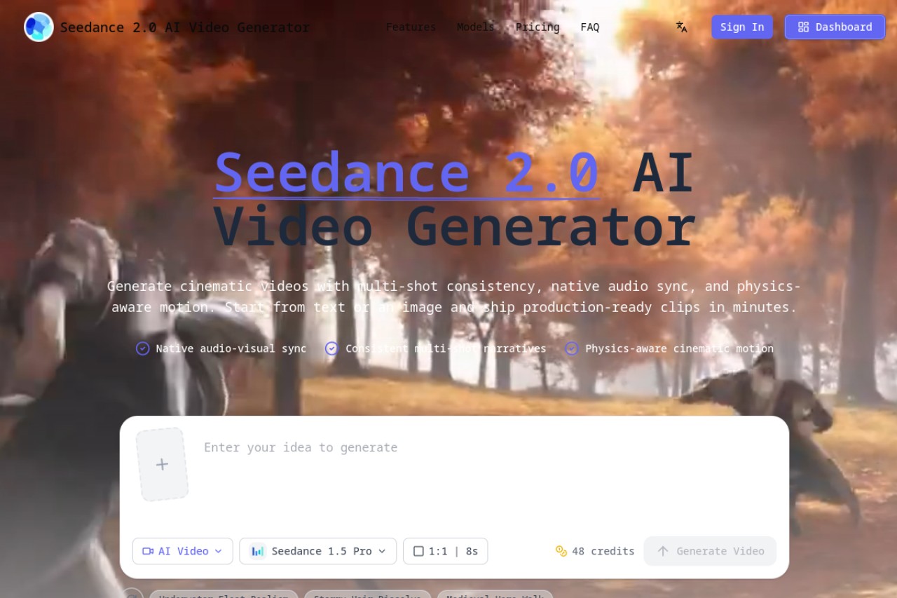 Seedance 2.0 AI Video Generator官网截图