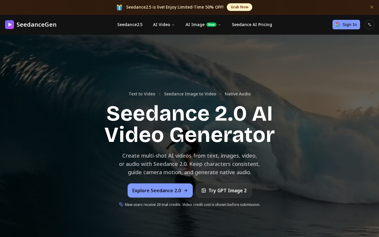 SeedanceGen AI官网截图