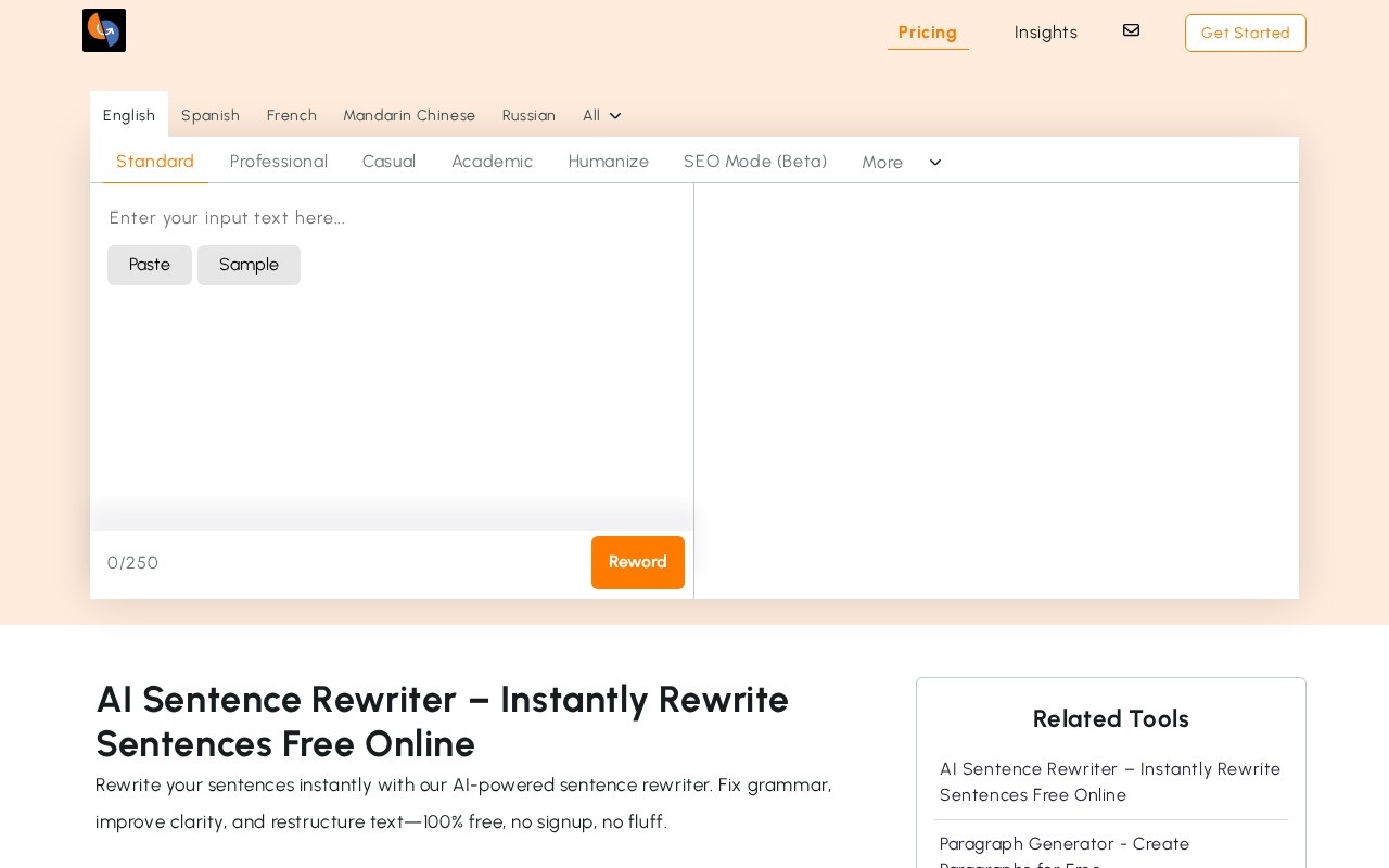 Sentence Rewriter官网截图