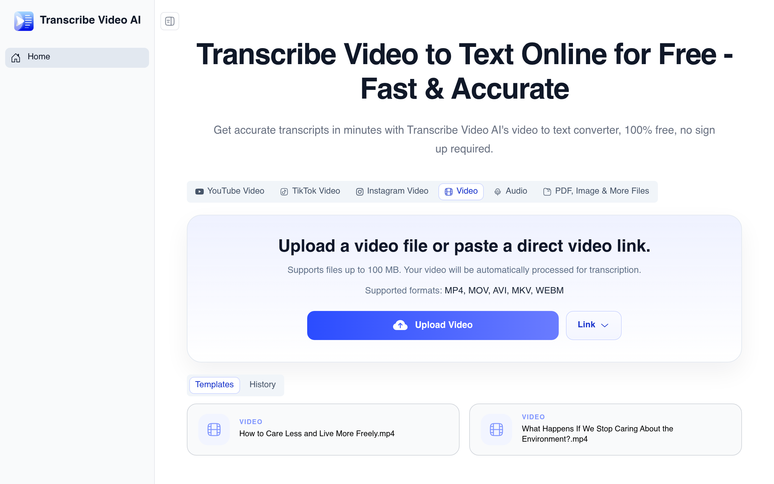 Transcribe Video AI官网截图