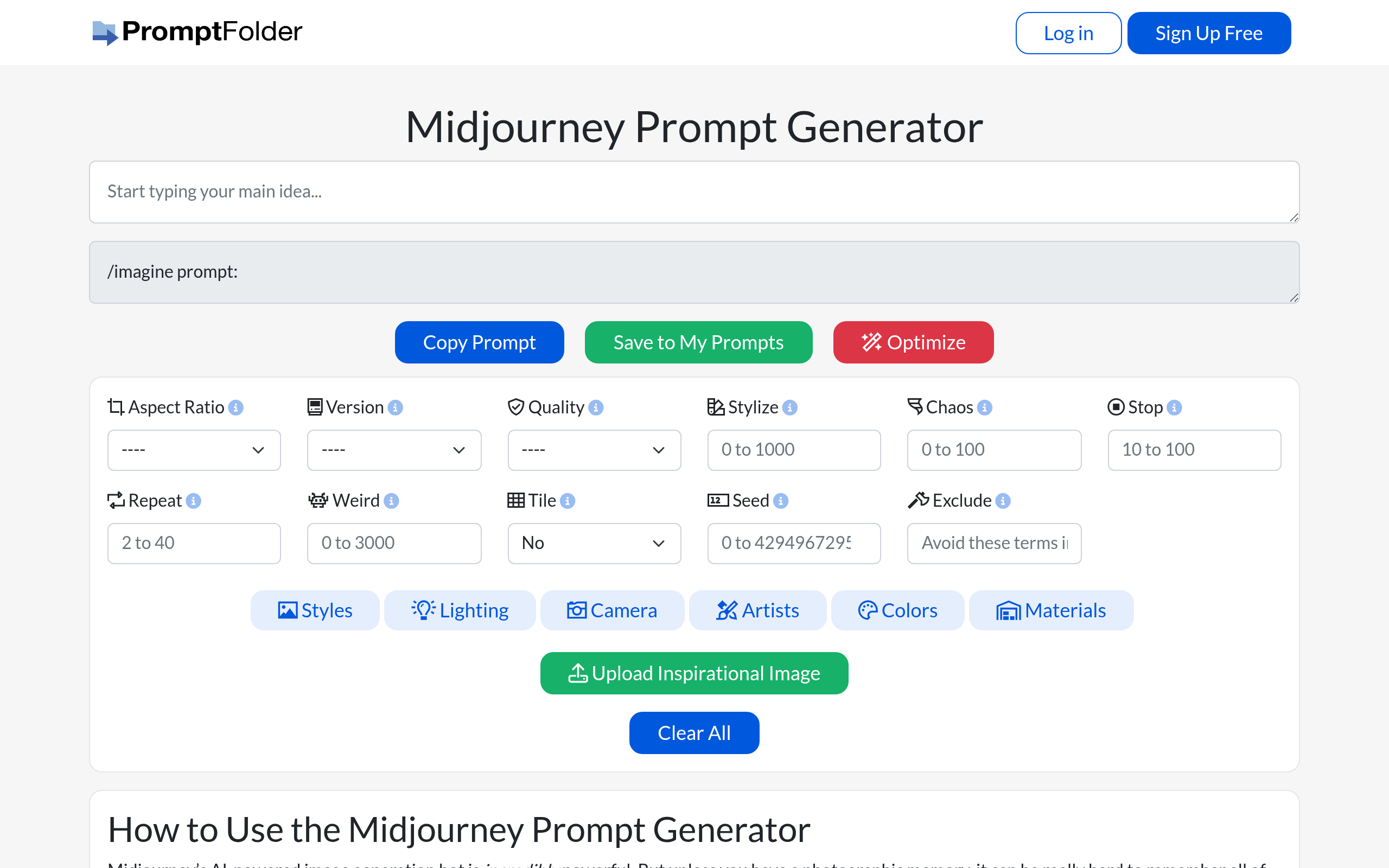 Midjourney Prompt Generator官网截图