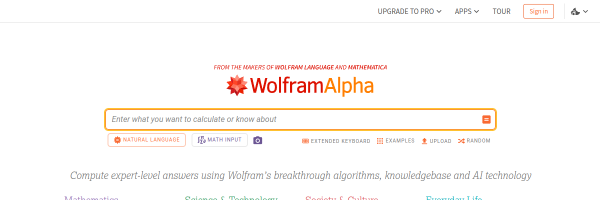 WolframAlpha官网截图