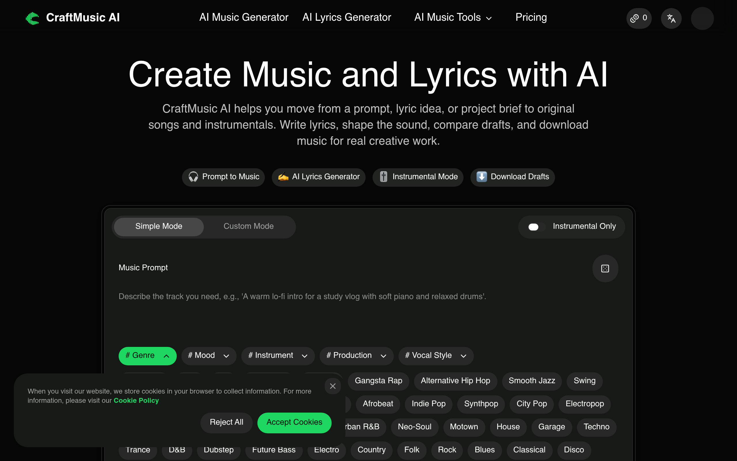 CraftMusic AI官网截图