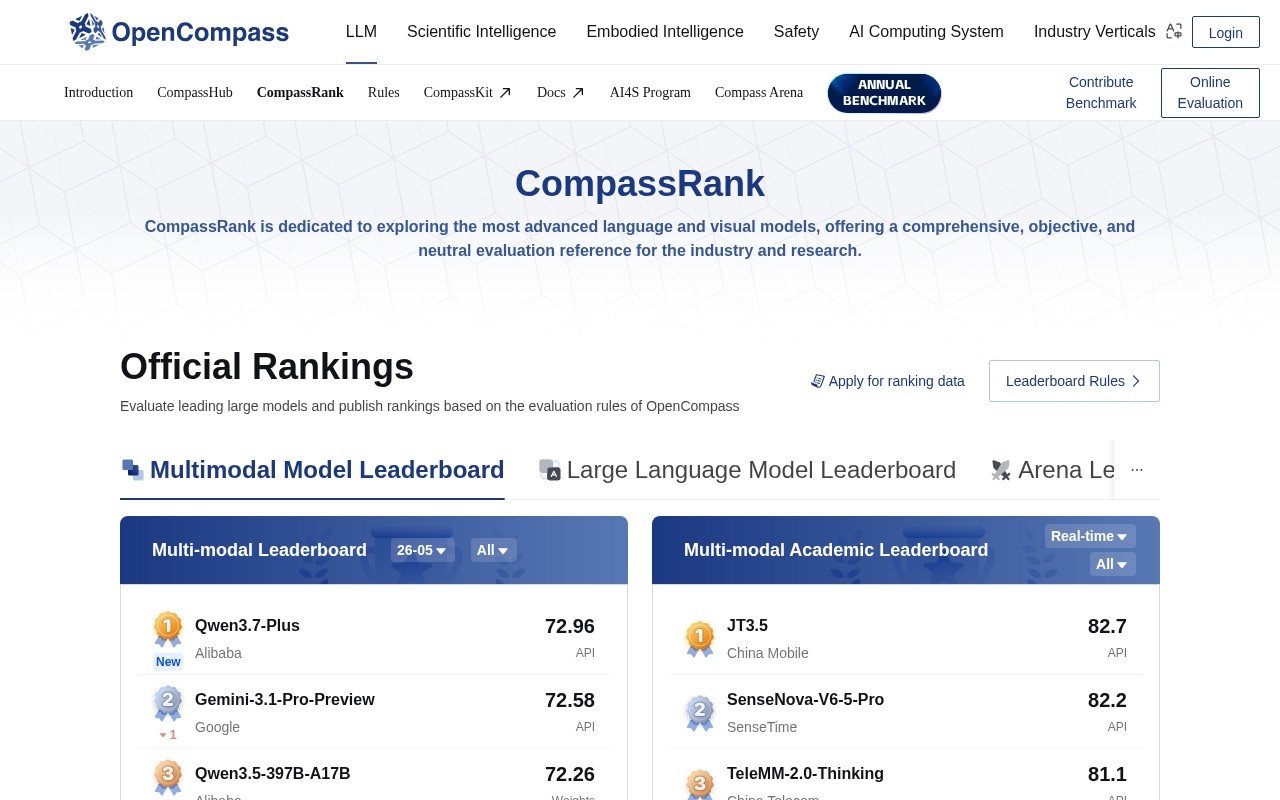 OpenCompass司南官网截图