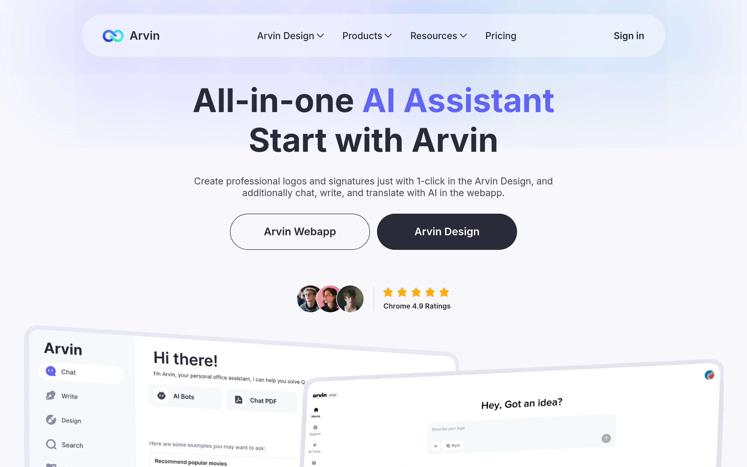Arvin AI官网截图