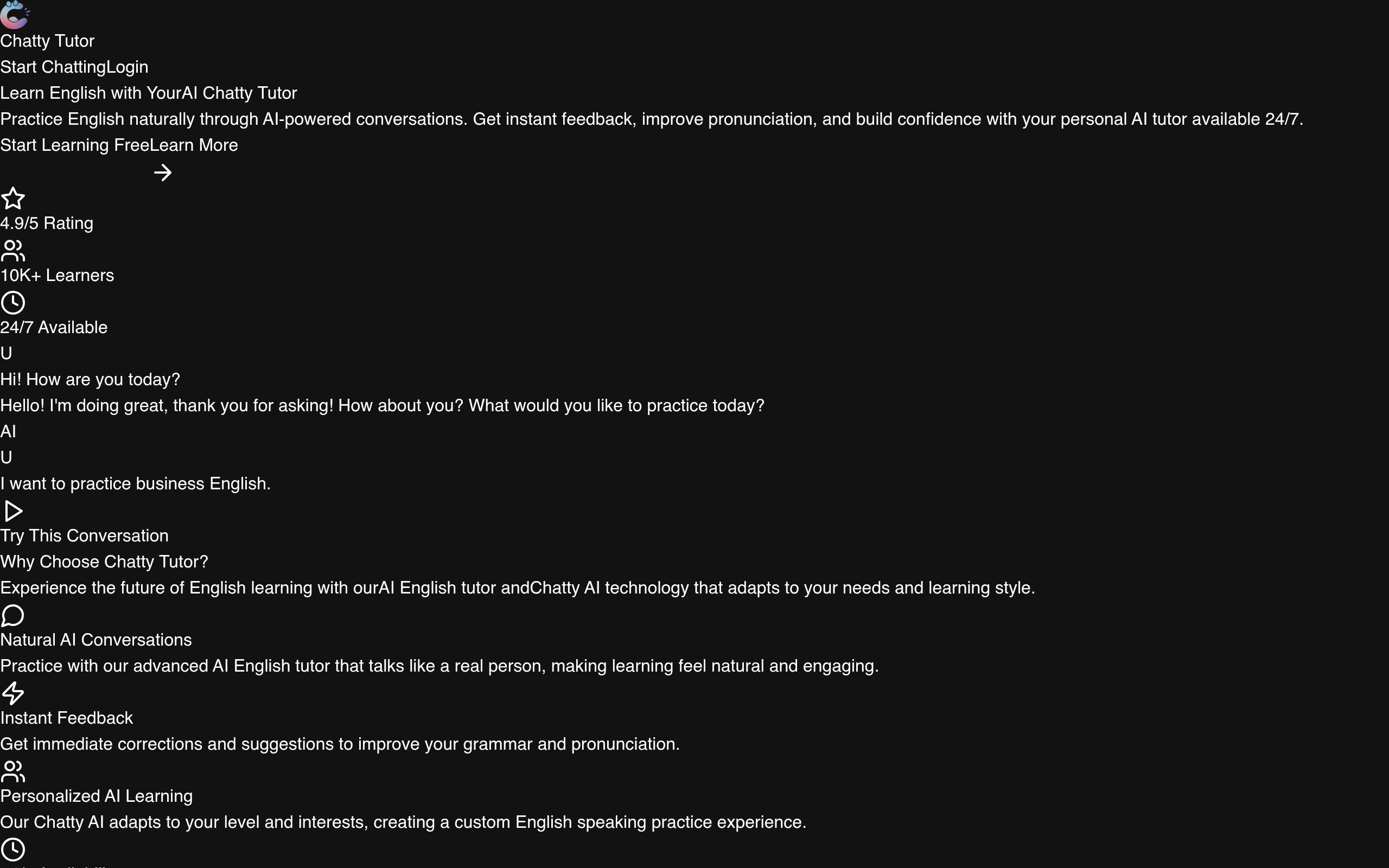 Chatty Tutor官网截图
