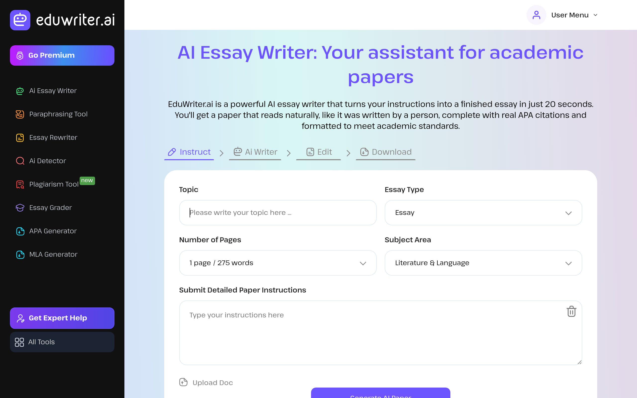 EduWriter.ai官网截图