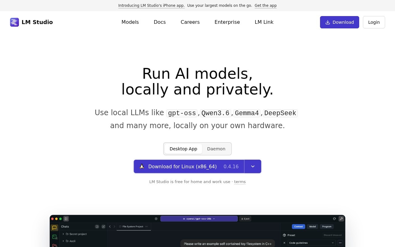 LM Studio官网截图