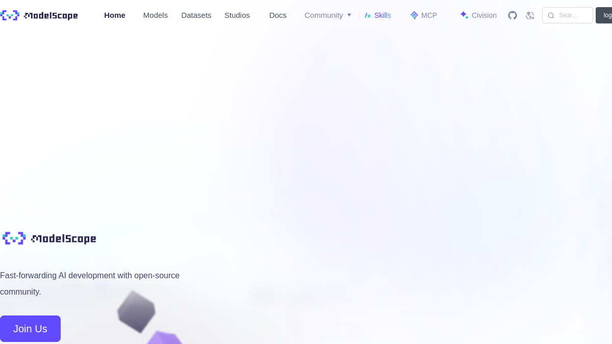 ModelScope魔搭社区官网截图