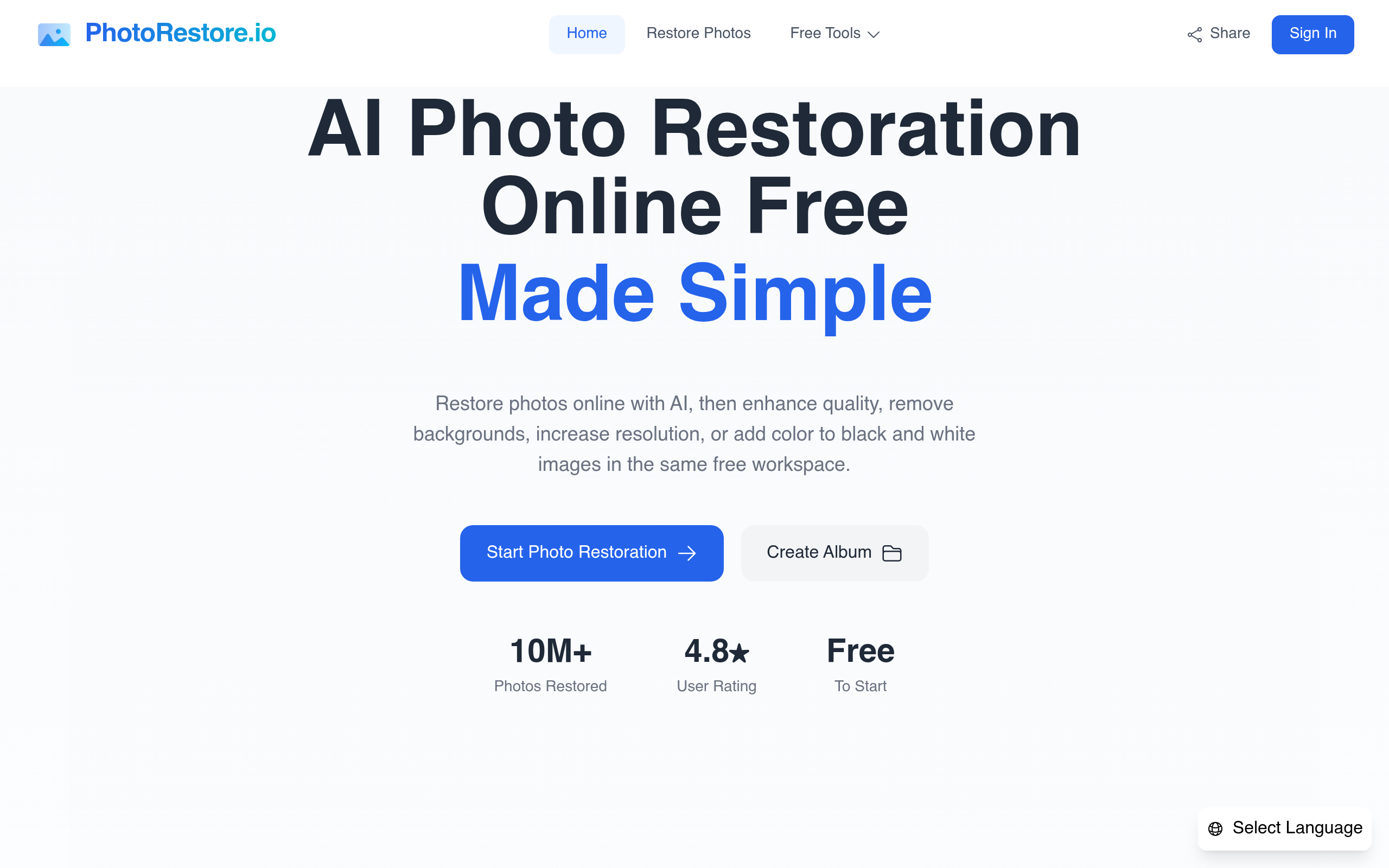 PhotoRestore.io官网截图
