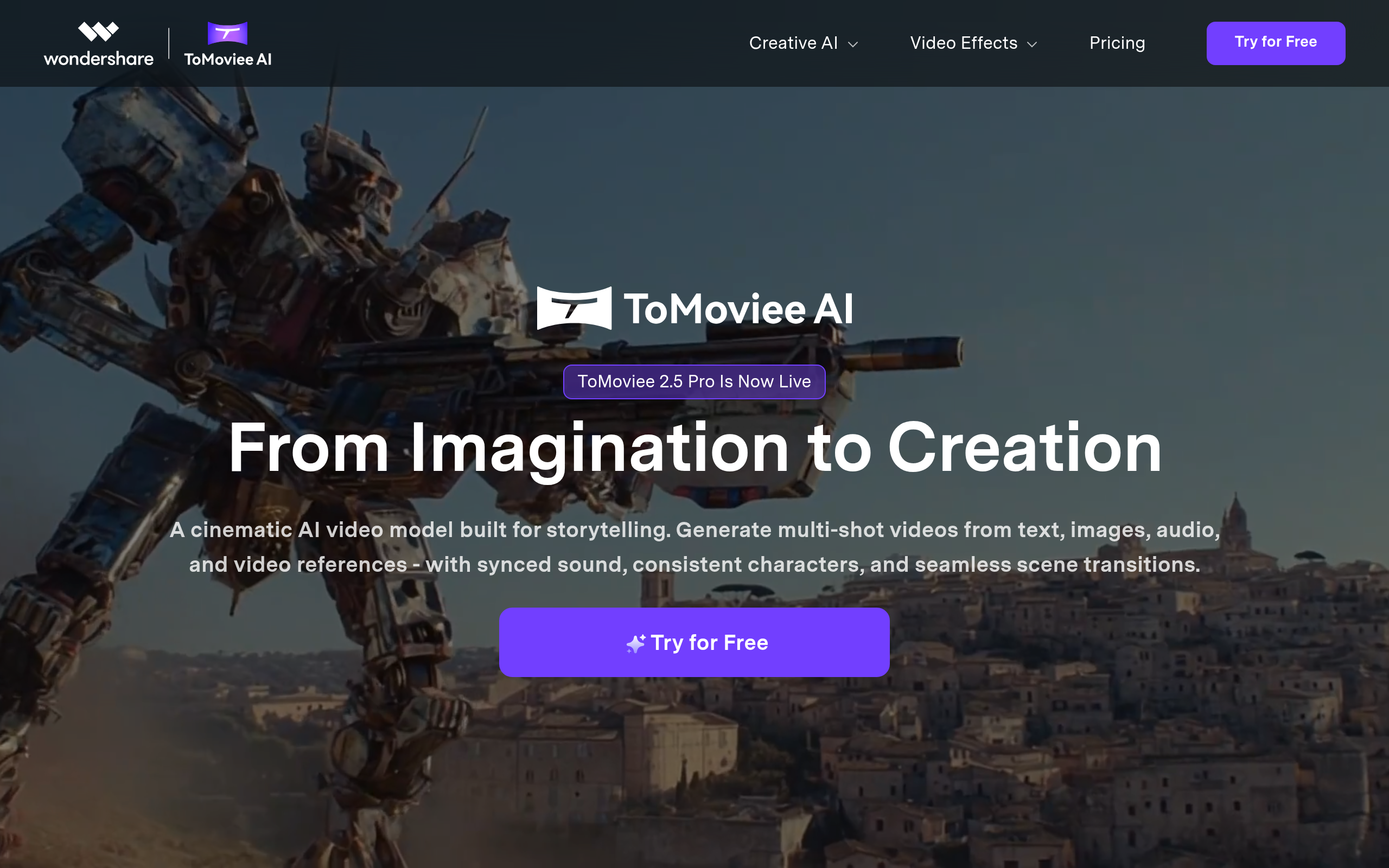 ToMoviee AI官网截图