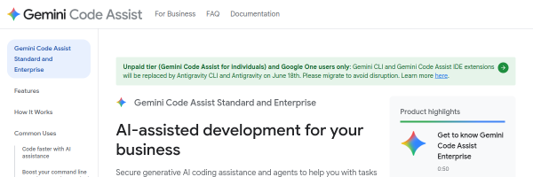 Gemini Code Assist官网截图