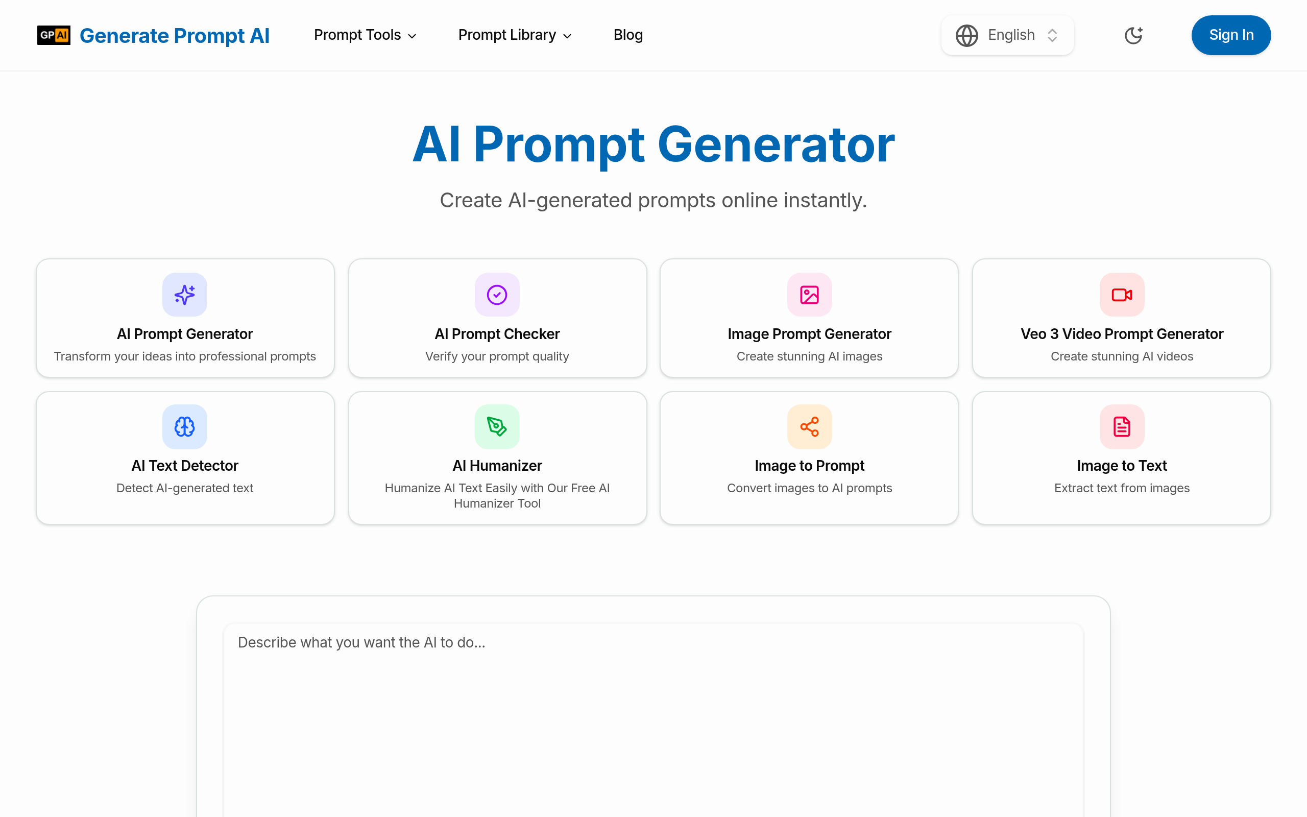 Generate Prompt AI官网截图