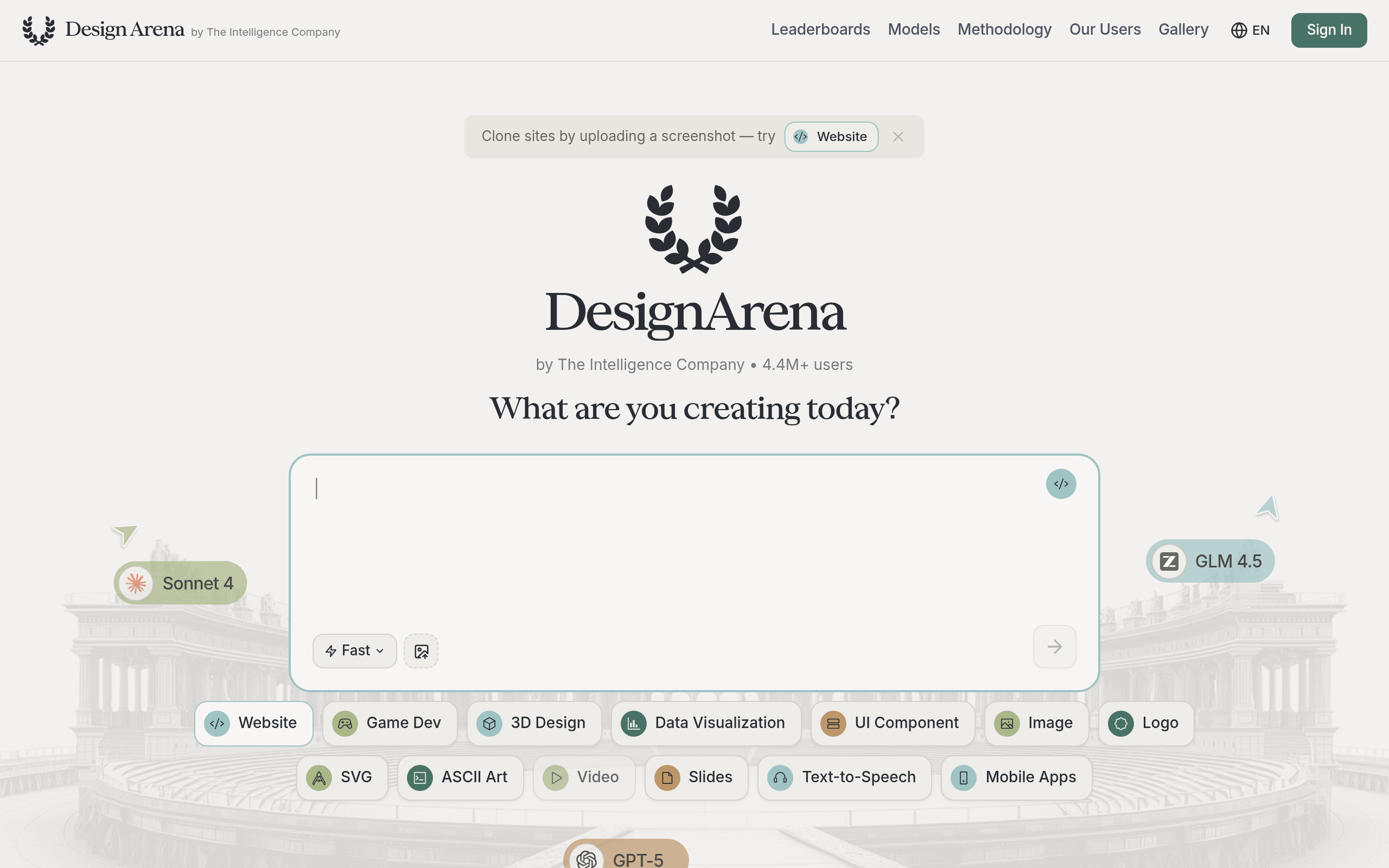 Design Arena官网截图