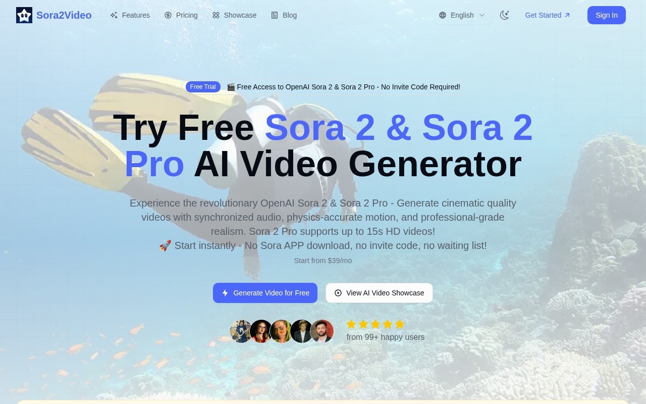 Sora2Video Generator官网截图