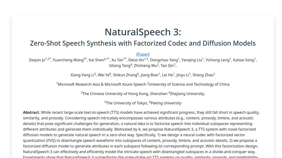NaturalSpeech 3官网截图