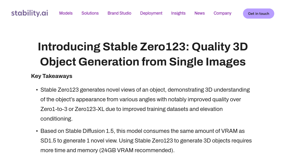 Stable Zero123官网截图