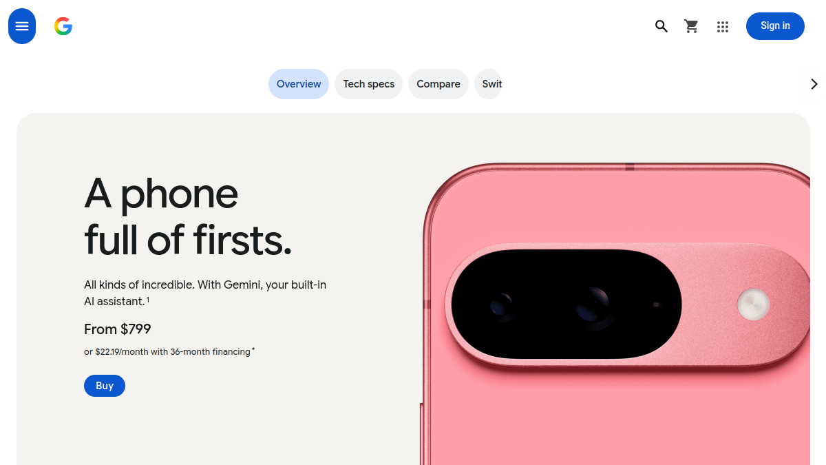 Pixel 9官网截图