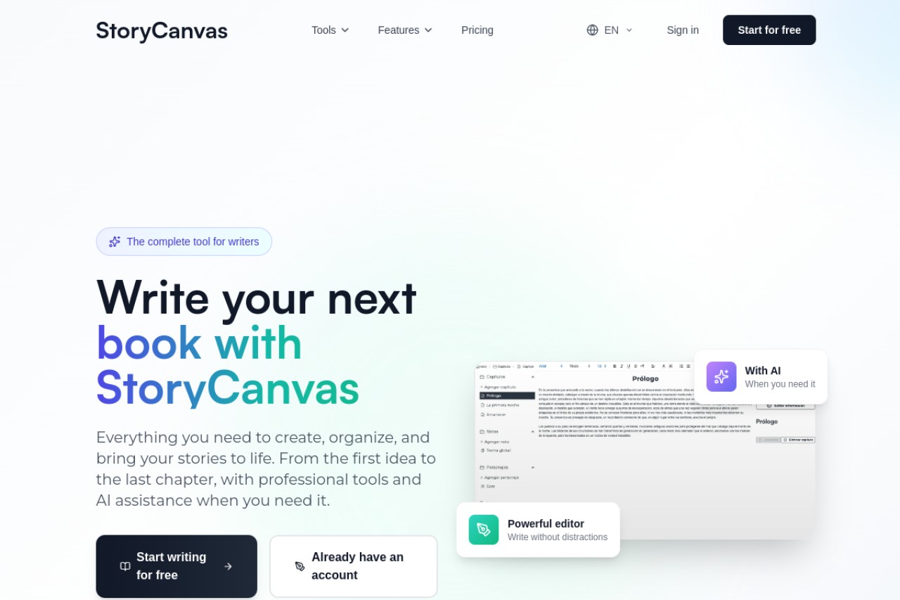 StoryCanvas官网截图