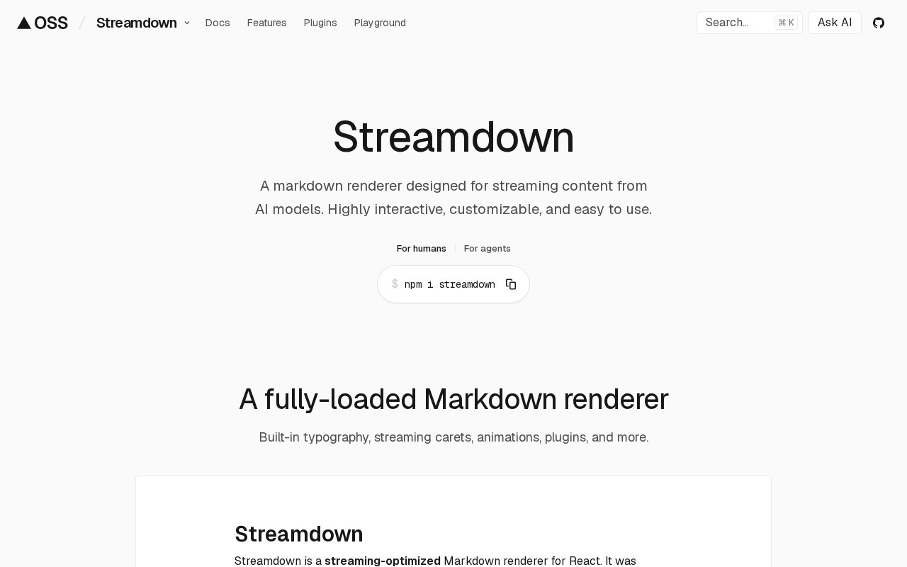 Streamdown官网截图