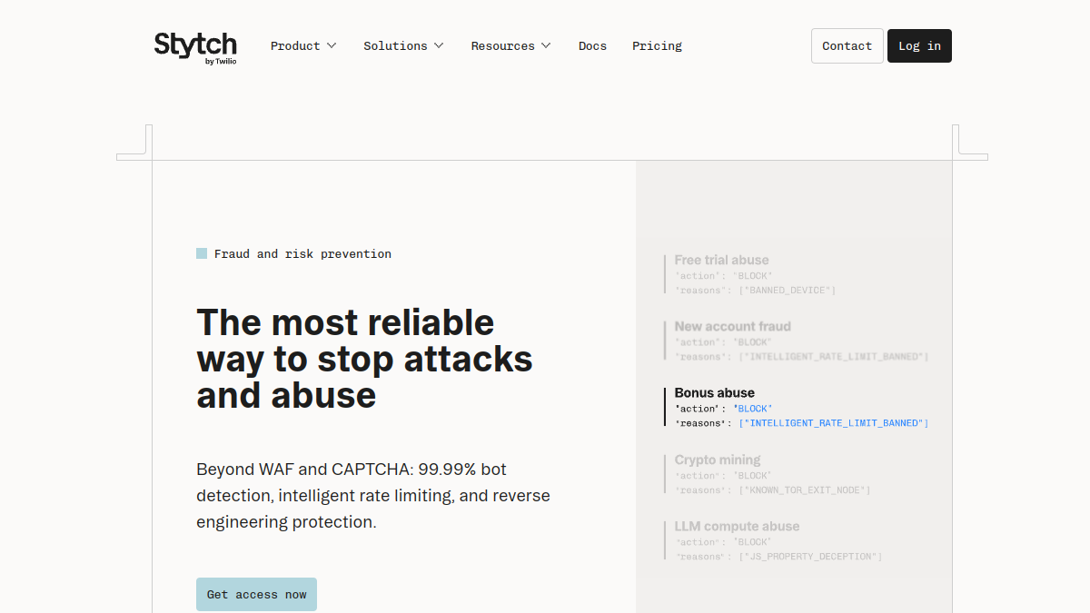 Stytch Fraud & Risk Prevention官网截图