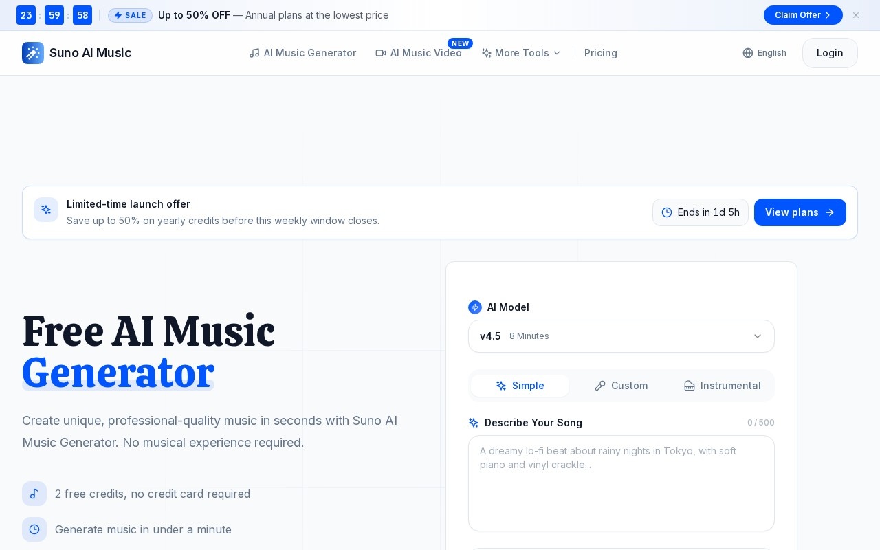 Suno AI Music官网截图