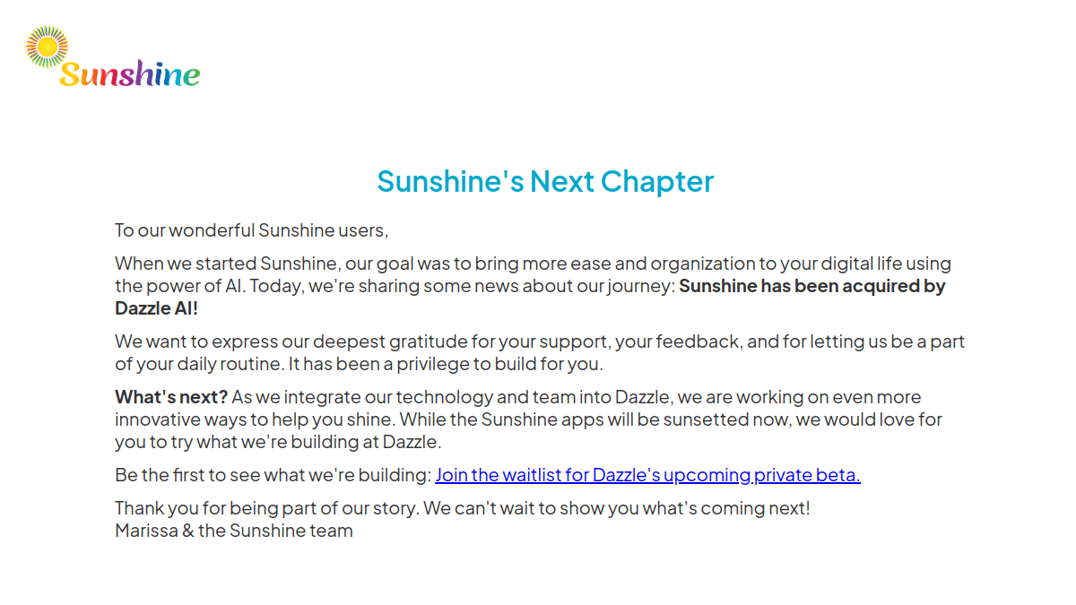 Sunshine官网截图