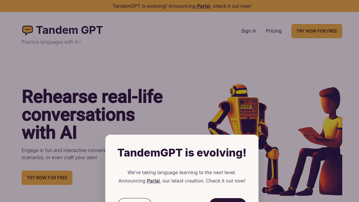 Tandem GPT官网截图