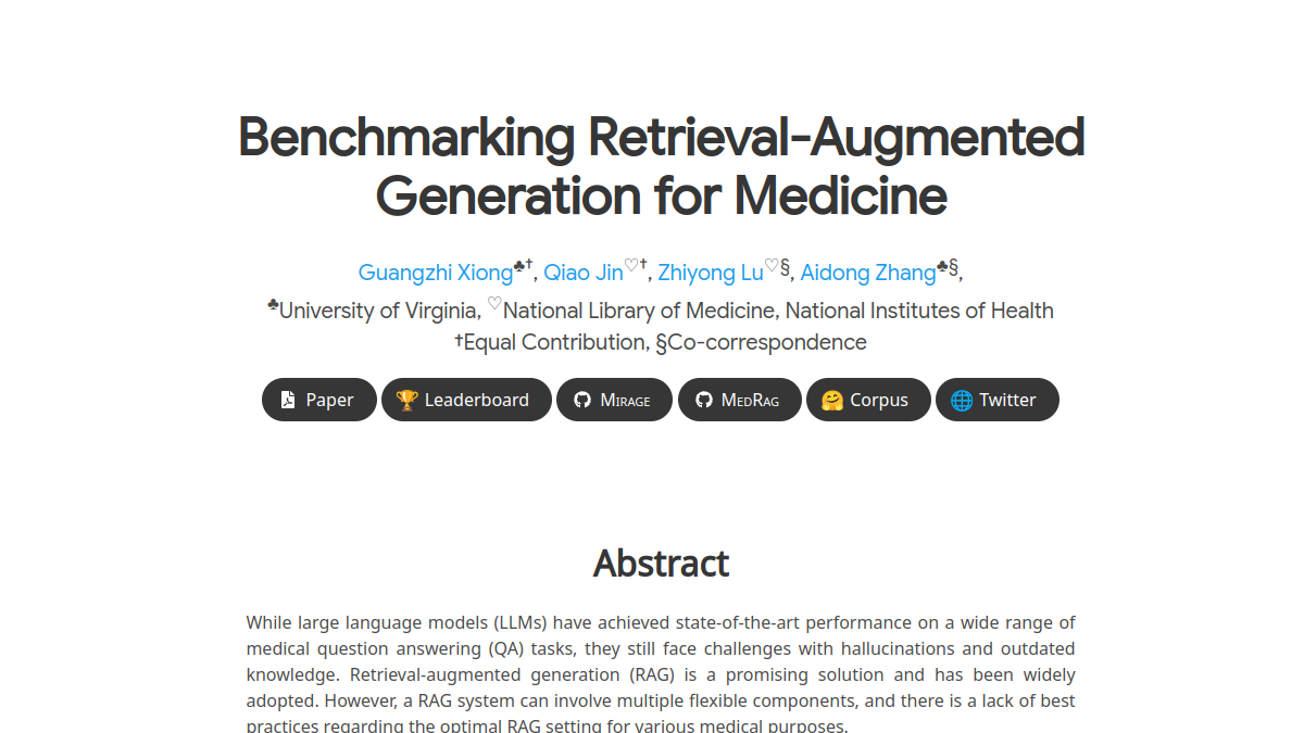 Benchmark Medical RAG官网截图