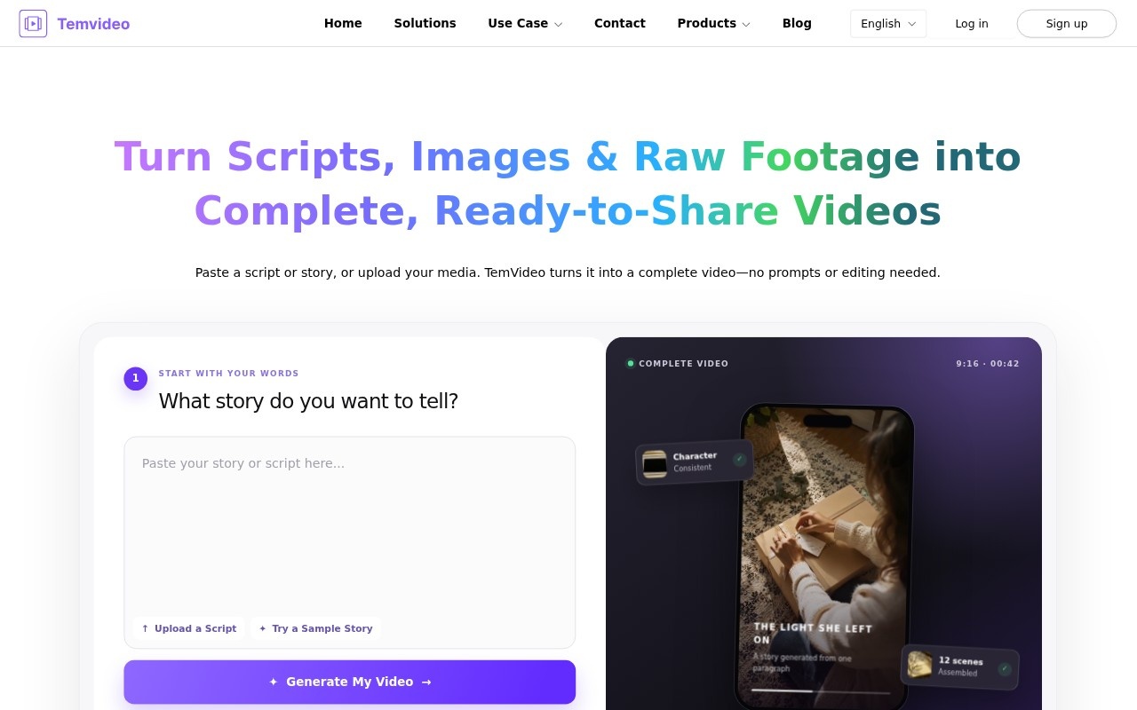 TemVideo - AI Viral Product Video Maker官网截图
