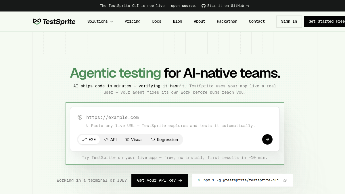 TestSprite官网截图