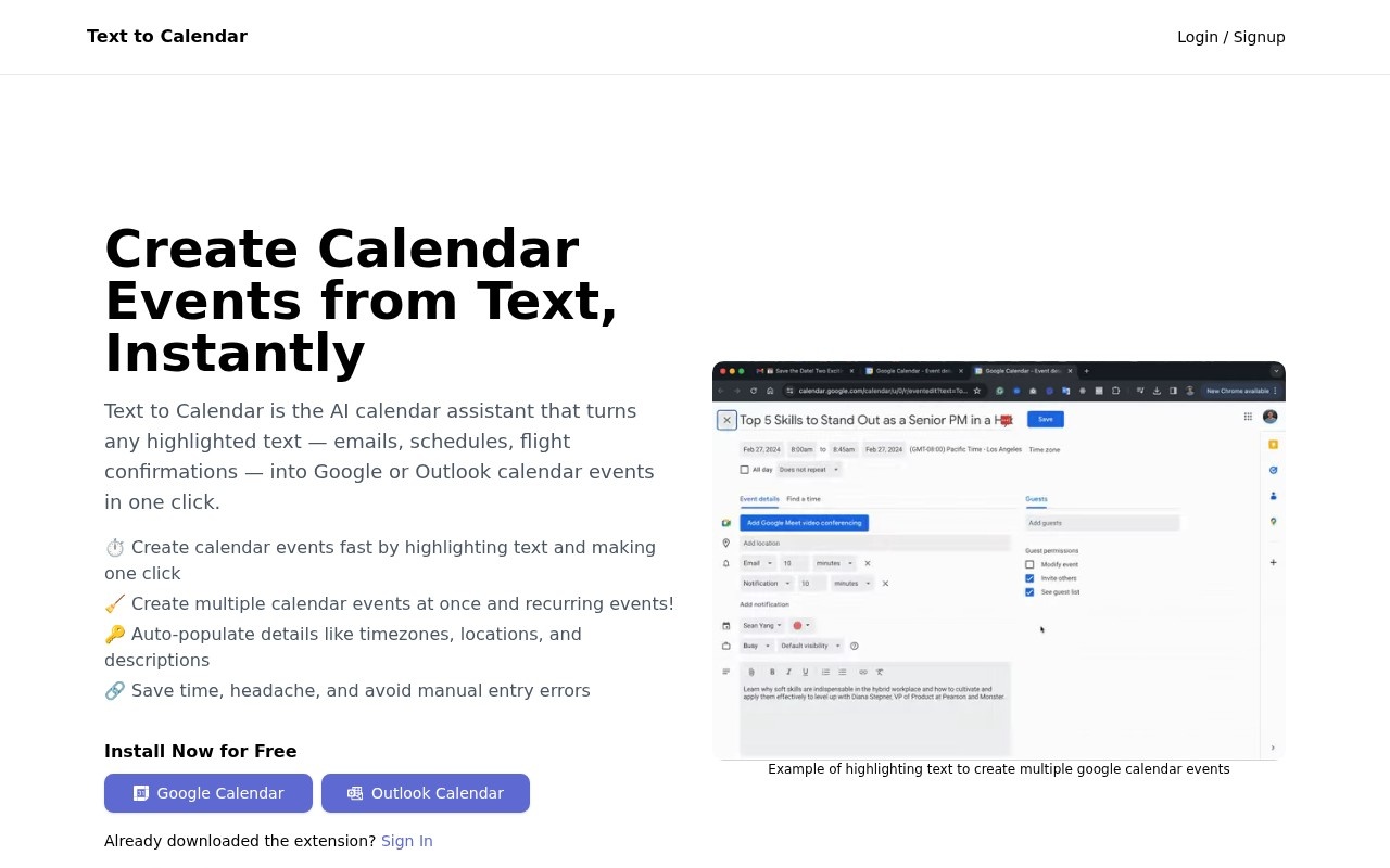 Text to Calendar官网截图