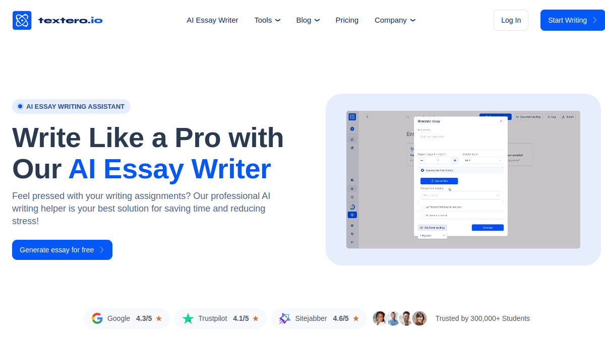 Textero AI Essay Writer Pro官网截图