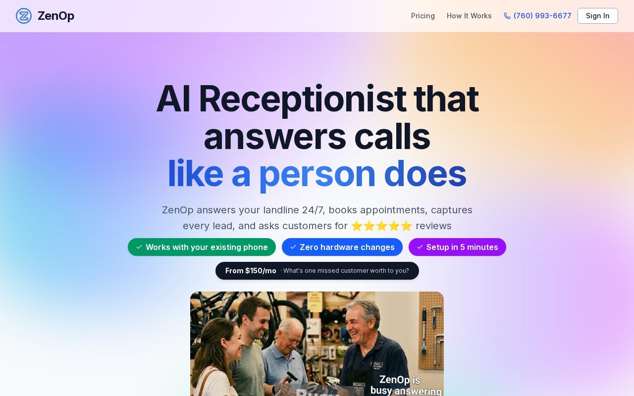 ZenOp Ai Receptionist官网截图
