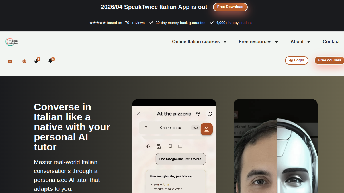 Think in Italian AI Language Tutor官网截图