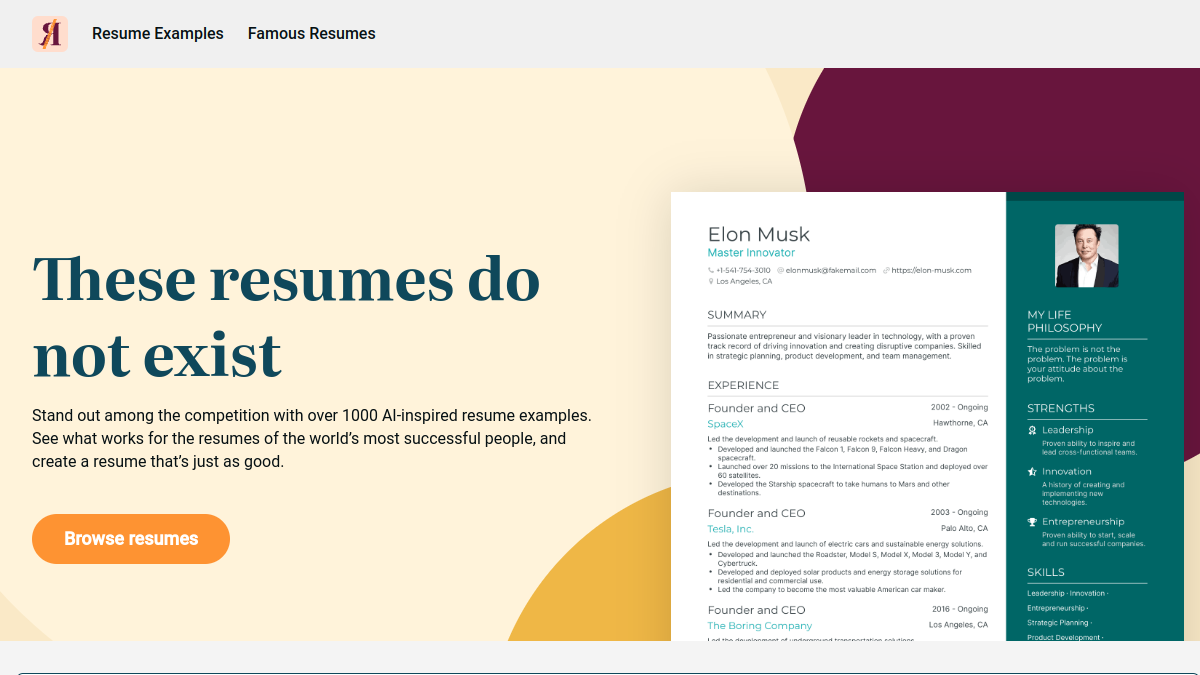 ChatGPT Famous Resumes官网截图