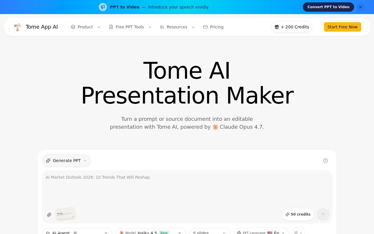 Tome App AI官网截图