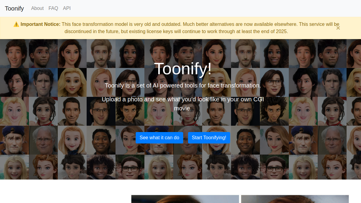 Toonify官网截图