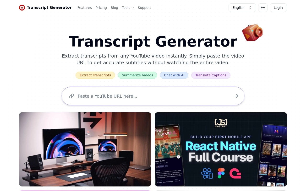 YouTube Transcript Generator官网截图